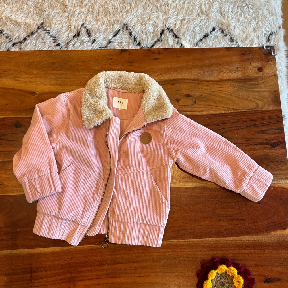 Pink Corduroy Kids Jacket with Sherpa Collar